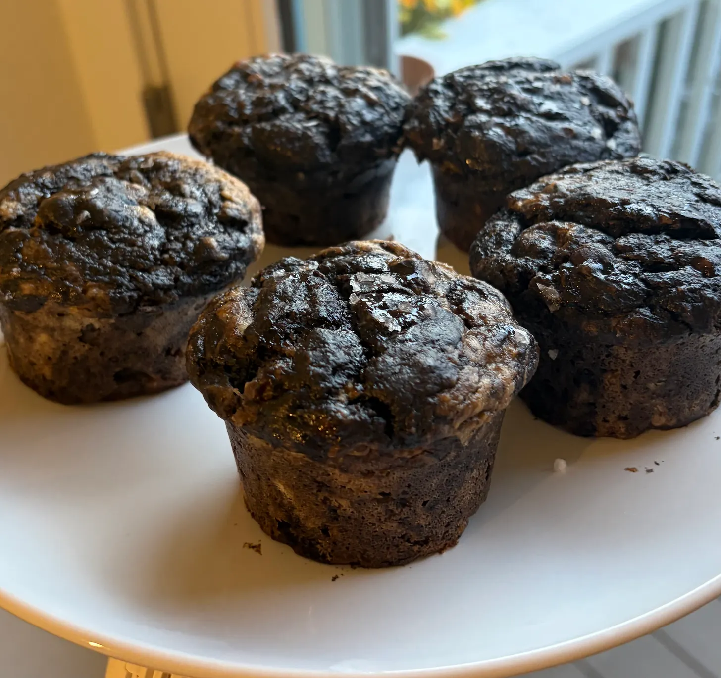 Marble protein banana muffins split open